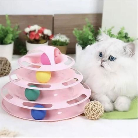 Jouet interactif pour chat à 4 couches avec balles colorées - Sécurité et durabilité assurées – Jeu de piste ludique pour chat Rose (1/4)