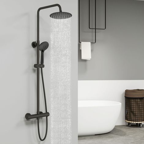 Sky Bathroom Round Dual Head Matt Black Thermostatic Twin Head Rainfall Shower