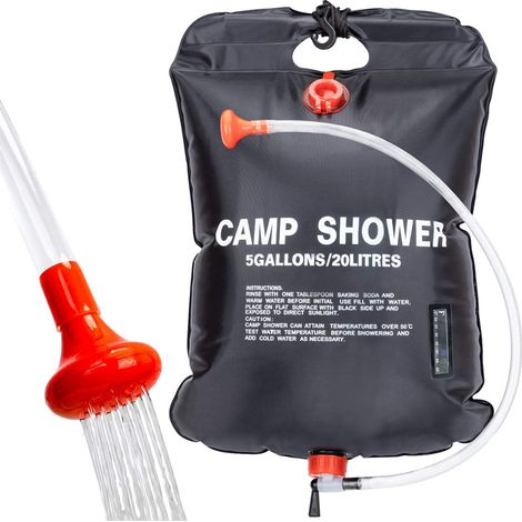 Sac de Douche Solaire Camping 20L Voyage Chauffé à L'énergie Solaire Portable Eau Chaude avec Flexible Amovible à 45 ° C Tête de Douche Commutable pour Randonnée, Escalade (1/5)