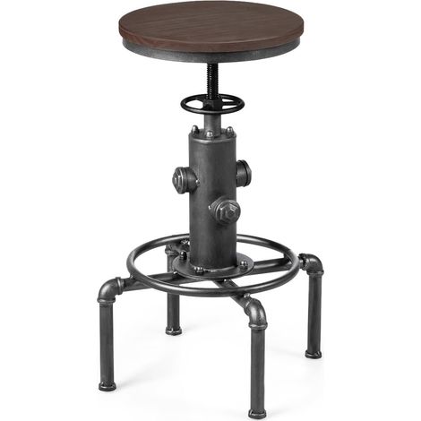 COSTWAY Taburete de Bar, Altura Ajustable 59,5-75cm, Silla Industrial Giratorio 360°de Asiento de Madera y Patas de Metal, Taburete Alto para Comedor Pub Cafeterías (Gris) (1/5)