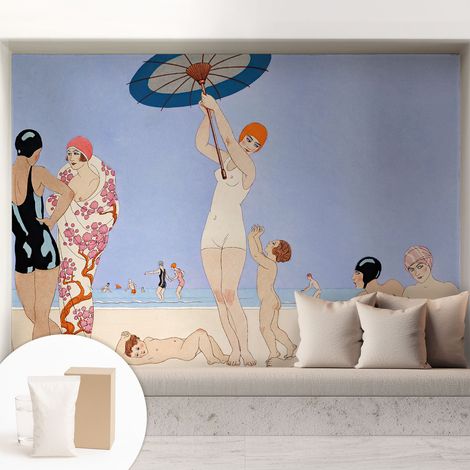Papier peint intissé décoratif pour chambre et salon Design moderne à poser facilement - Colle incluse gratuite Plage rétro 208x146 cm (1/5)
