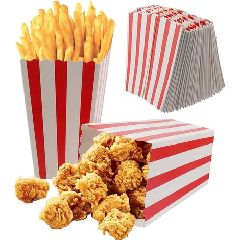 Boîtes pop-corn rouges et blanches, petites boîtes snack en carton, pots à frites bonbons pour anniversaire, cinéma, fête et buffet (1/5)