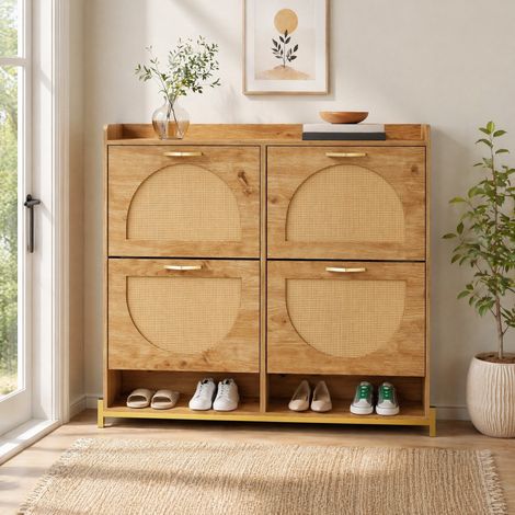 Schuhschrank mit 4 Türen aus MDF in Holzoptik mit Oberplatte HAVRYA (1/5)