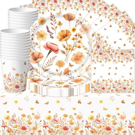 Couverts de fête de fleurs sauvage,accessoires de thème de fleurs d'automne (1/5)
