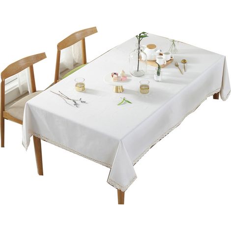 Mantel blanco liso de encaje, mantel clásico de algodón y lino, moderno y minimalista, resistente al polvo, para cocina, comedor y picnics (140 x 220 cm). (1/5)