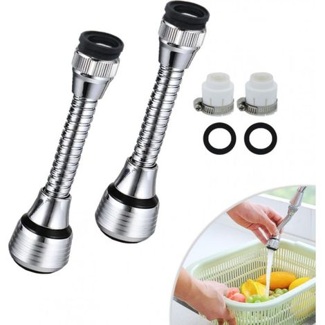 Lot de 2 adaptateurs pour robinet de cuisine avec pulvérisateur d'eau rotatif à 360 degrés, rallonge de robinet, aérateur, compatibles avec divers robinets. (1/5)
