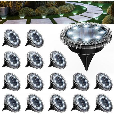 Lot de 16 mini lampes solaires encastrables – Étanches, autonomes – Parfaites pour jardin, allée, entrée et arrière-cour-Lumière blanche (1/5)
