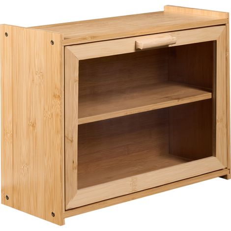 Panera decorativa de bambú de dos niveles con panel transparente de acrílico 40 x 17 x 31 cm marrón claro Seigle (1/5)