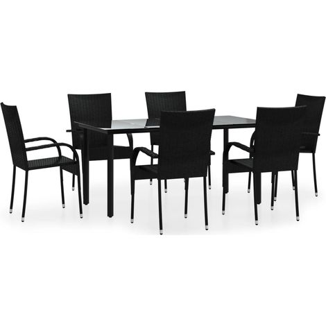 Maison Exclusive - Set da Pranzo da Giardino 7 pz Nero in Polyrattan
