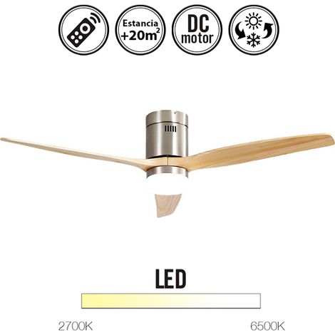 ABRILA - Ventilador de techo con luz LED 18W motor DC modelo AGUILON Níquel, 3 tonalidades, 3 aspas Haya, 5 velocidades, control remoto, memoria, temporizador, silencioso y bajo consumo (1/5)
