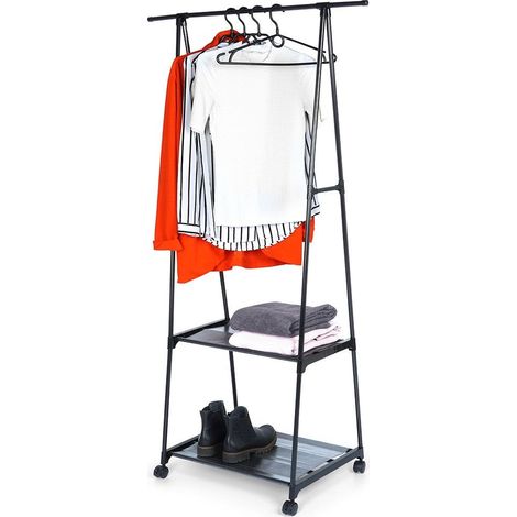 Perchero de pie de metal negro con ruedas, 88x44x160 cm (1/5)