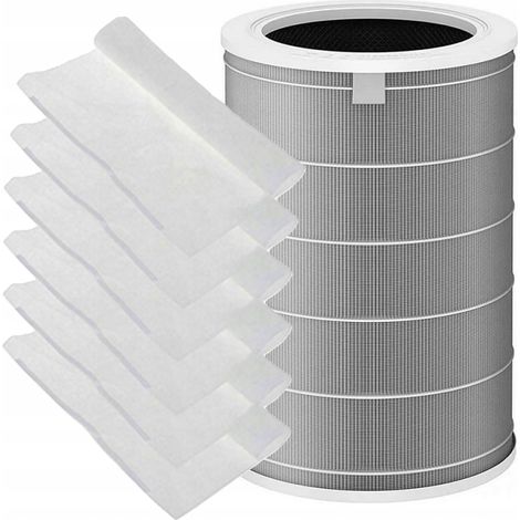 Xiaomi Luftreiniger-Set  Grauer 360°-HEPA-Filter mit RFID-Chip + 6x G4 Schutzwatte  Für 2 / 2S / 2C / 2H / 3H / 3C / Pro / MAX