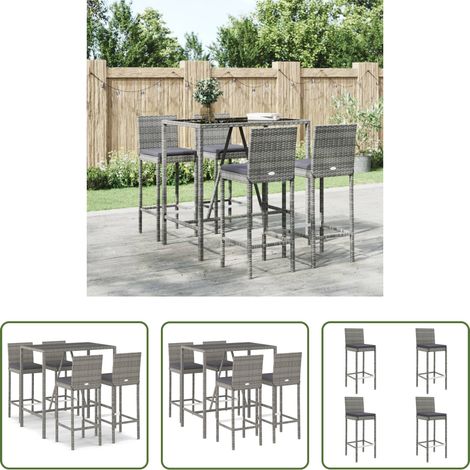 vidaXL Barhocker - 5-tlg. Gartenbar-Set mit Kissen Grau Poly Rattan (1/5)
