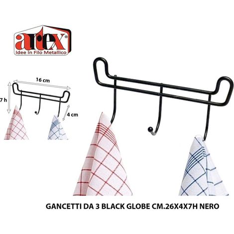 Appenditutto da Parete Black Globe in Metallo 3 Ganci 16 x 4 x 7 cm Artex