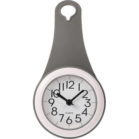 Wasserdichte und geräuschlose Wanduhr fürs Badezimmer (1 Stück), mit Saugnapf. – 20,5 x 10,5 cm – Grau (1/4)