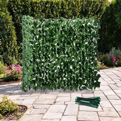 Brise-vue en rouleau 3 x 1 m feuillage soie vert foncé en soie (1/5)