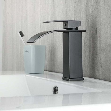 Modern black waterfall basin faucet. 20-piece bathroom basin mixer tap set. Waterfall faucet with two long hoses. 3/8 inch (1/4)