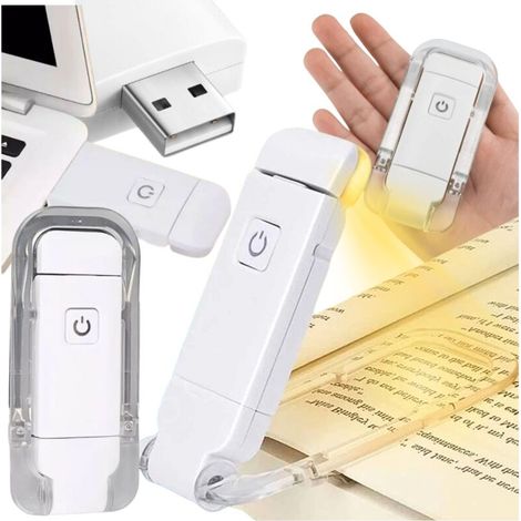 Lampe de lecture LED avec pince, marque-page pour la nuit au lit, 3 modes, USB