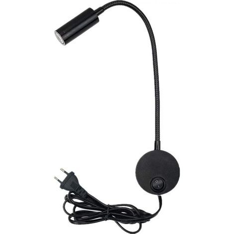 3W Plug Wired Flexible Gooseneck Wall Applique Lampe de lecture Art Works Afficher Accent Light Wall Mount Spot Lamp Fixture avec interrupteur Marche/Arrêt (Noir-blanc chaud) (1/5)