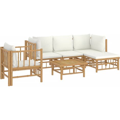 Mobili da giardino mobili da esterno Set di mobili da 6 pezzi con cuscini in bambù bianco crema 020016636