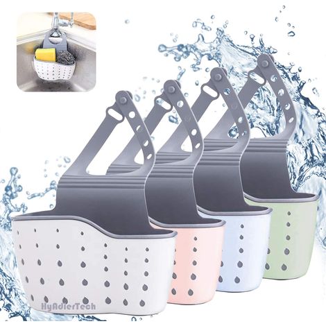 Lot de 4 porte-éponge pour évier de cuisine porte-savon éponge de salle de bain ventouse organisateur savon gommage accessoires de vaisselle (bleu, rose, beige, vert)