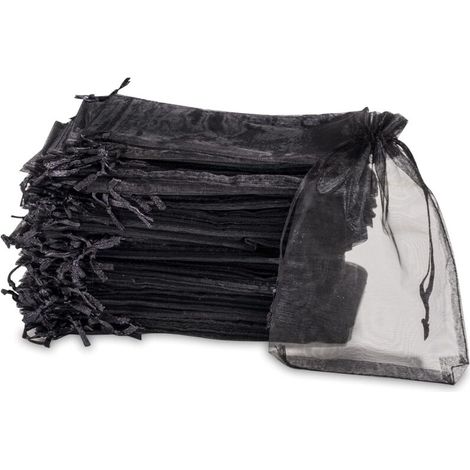 Sachet en organza, sachet cadeau en organza, sachet à bijoux, sachet de mariage, sachet de lavande (10 x 15 cm, noir) (1/3)