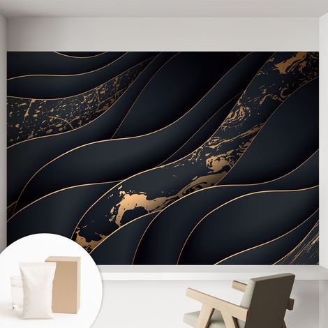Papier peint intissé avec imprimé pour décoration intérieure pour rénovation a motif - Colle incluse gratuite Vagues élégantes 152x104 cm (1/5)