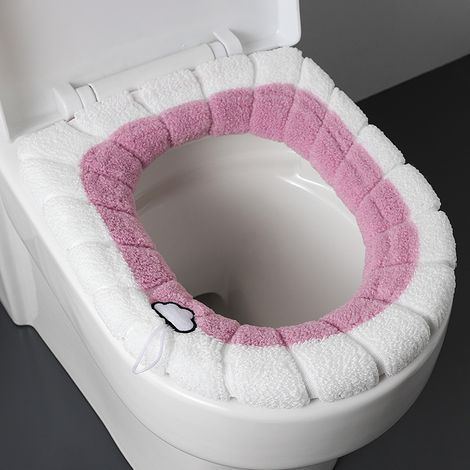 Set mit 4 warmrosa Toilettensitzen, dicker Sitz für den Winter, ausziehbar und länglich, komfortabel und abwaschbar. (1/5)