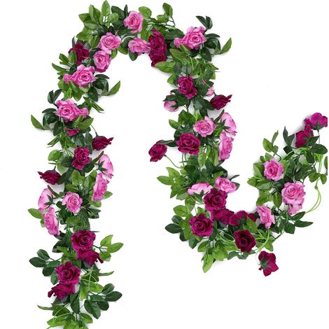 x Artificial Flower Garlands 15.8 Feet Pink Vine Hanging Silk Flowers for Wedding Arch Party Home Garden Wall Decor (Magenta)