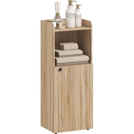 Meuble de salle de bain — Unité étroite à 4 niveaux, meuble simple avec étagères ouvertes, étagères réglables,— 40 x 31 x 104 cm, Finition Chêne Jaune