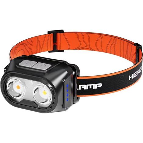 Lampe frontale avec bandeau, double source lumineuse LED avec faisceau puissant, batterie longue durée