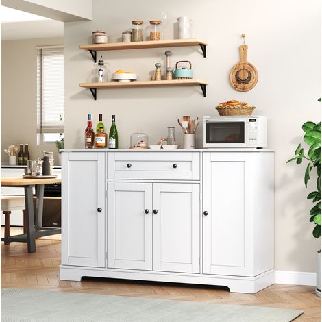 Aparador 138x40x85 cm en MDF blanco, con almacenamiento para cocina, salón y dormitorio FloraGrace (1/5)