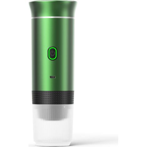 Cafetière portable, machine à expresso 3 en 1, chauffage électrique, machine à expresso 12 V, rechargeable, pour bureau, voyage, maison, compatible avec les capsules d'expresso et le café moulu, vert