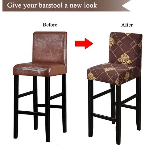 Lot de 2 housses pour tabouret de bar (avec dossier) / housses pour chaise de salle à manger, marron (1/5)
