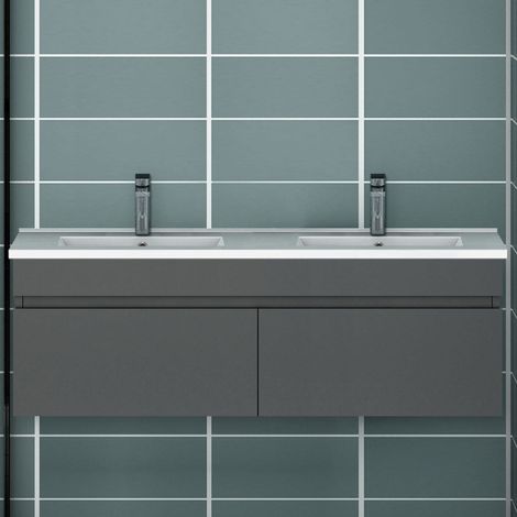 120cm ensemble de meubles de salle de bain anthracite avec 2 portes (1/5)
