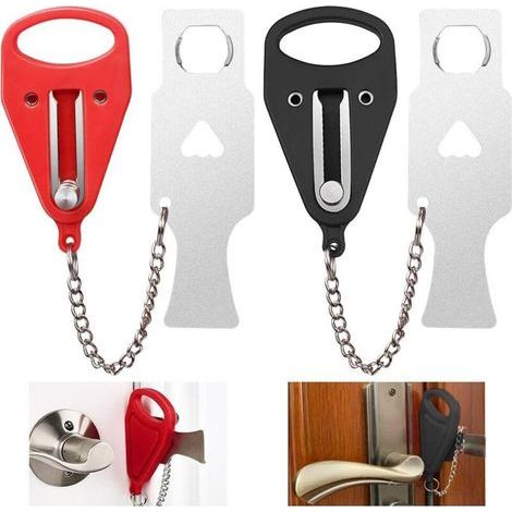 Stück tragbare Türschlösser, Diebstahlsicherung, Reise-Türschlösser mit Aufbewahrungstasche für Hotel, Wohnung, Zuhause, Rot + Schwarz (1/5)