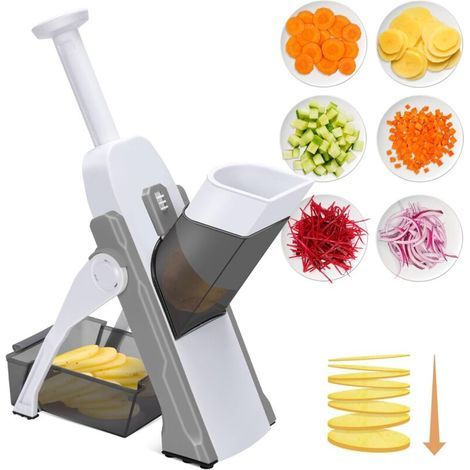 Coupe Frite Professionnel, Acier Inoxydable Decoupe Frite avec 2 Lames de Rechange, Coupe Frites Manuel Antidérapant, Coupe Pomme de Terre Frite pour Pommes de Terre Carottes Concombres Ananas (1/4)
