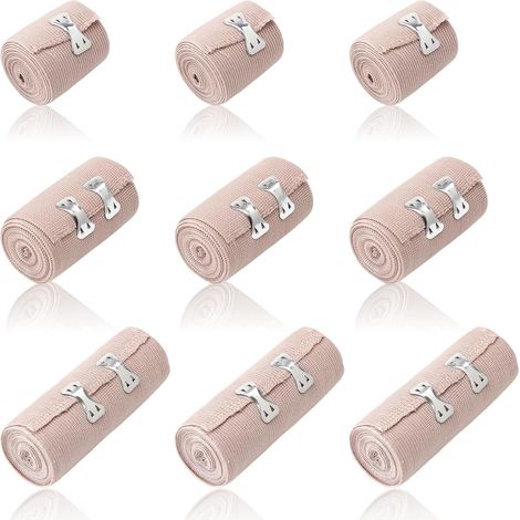Confezione da 9 bende elastiche di alta qualità con 2 clip, estensibili, traspiranti, elastiche, adesive per polsi, caviglie e ginocchia. (1/5)