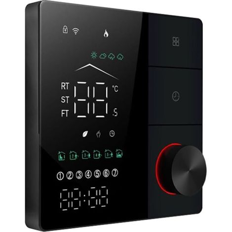 Thermostat de chauffage électrique intelligent, thermostat Wi-Fi AC avec contrôle par application d'apprentissage IA, écran tactile numérique LED et bouton réglable, économie d'énergie, noir (1/4)