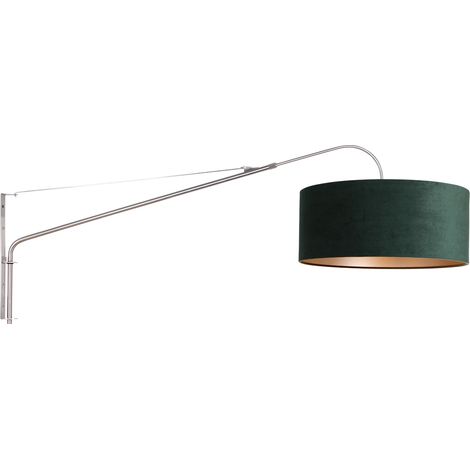 Sienna Elegant Classy Lampada da Parete con Paralume in Acciaio Spazzolato, Verde Velluto (1/4)