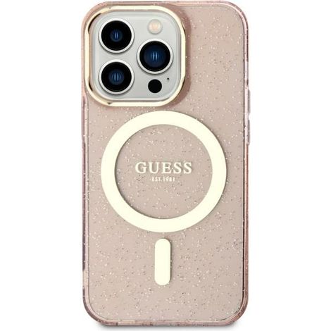 Guess GUHMN61HCMCGP iPhone 11 / Xr 6.1" custodia rigida rosa/rosa glitter oro MagSafe