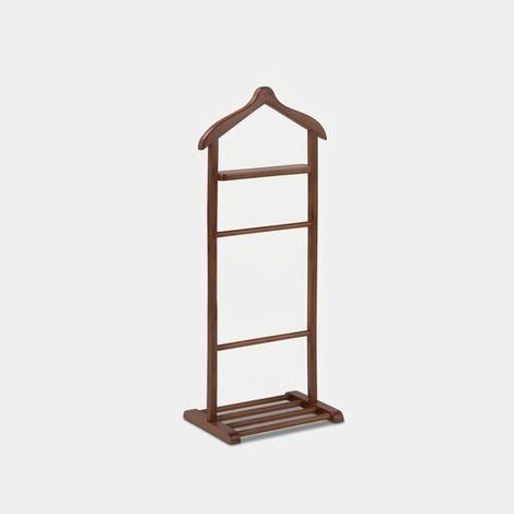 Herrendiener aus Holz mit Einzelgarderobe Beta Single - Walnuss (1/3)