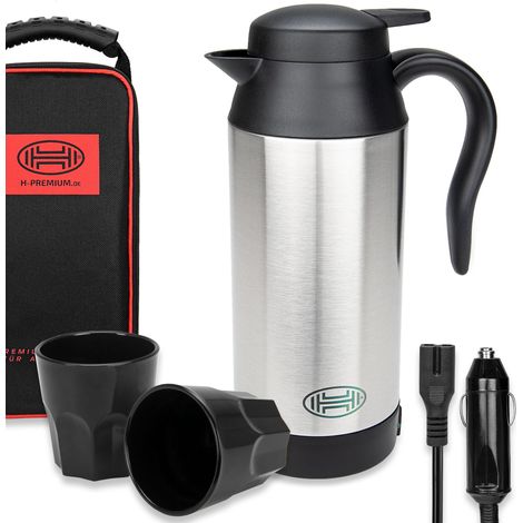 HEYNER® Reisewasserkocher 12V Auto elektr. Wasserkocher Reise Edelstahl Elektrisch Warmhaltefunktion ml Heizbecher I Auslaufsicher Tragbar I inkl. Tasche + 2 Becher
