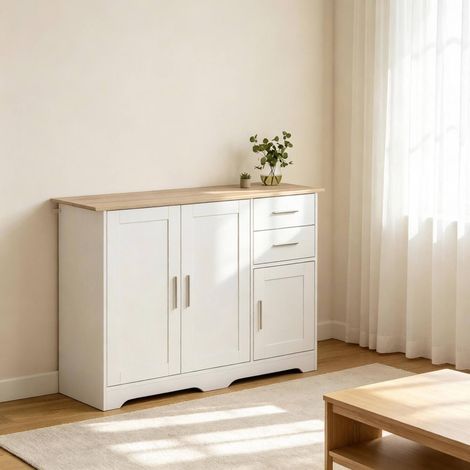 Aufbewahrungsmöbel mit Türen und Schubladen, weiß und Eiche natur OKMYHOME (1/5)