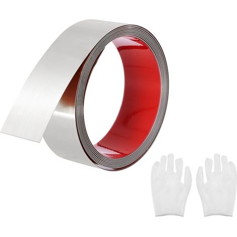 Baguette de Moulure en Acier Inoxydable Auto-Adhésive, Argent Brossé à Coller, avec Gant, Moulure Décorative pour Miroir Mural, Décoration Intérieure, 1,6 Pouce x 9,8 Pieds (1/5)