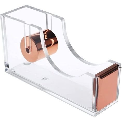 Tape Dispensers, Desktop Dispenser, Crystal Clear Acrylic Tape Dispenser Refillable Tape Dispenser for Packaging, School, Office - Rose Gold (1/5)
