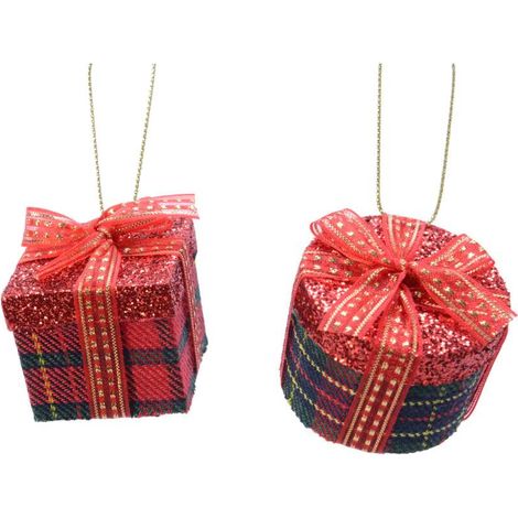 Decoris Addobbo Natalizio Giftbox Rosso in Plastica - 4,2x3,7 cm