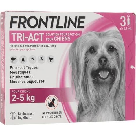 Frontline Tri-Act chien - Anti-puces anti-tiques pour chien XS - 2-5kg - 3 pipettes