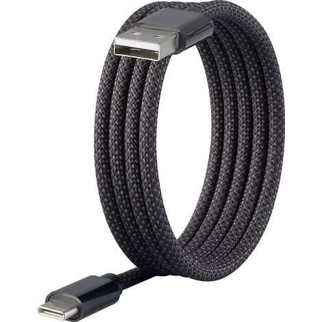 Renkforce Câble USB USB 2.0 USB-C® mâle, USB-A mâle 1.00 m noir avec enroulement magnétique, gaine textile RF-6437924 A960853