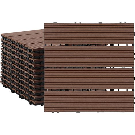 Randaco Confezione da 24 piastrelle per decking in WPC, 4 listelli, 4 m², 30 x 60 cm, marrone caffè, piastrelle in legno composito con clip